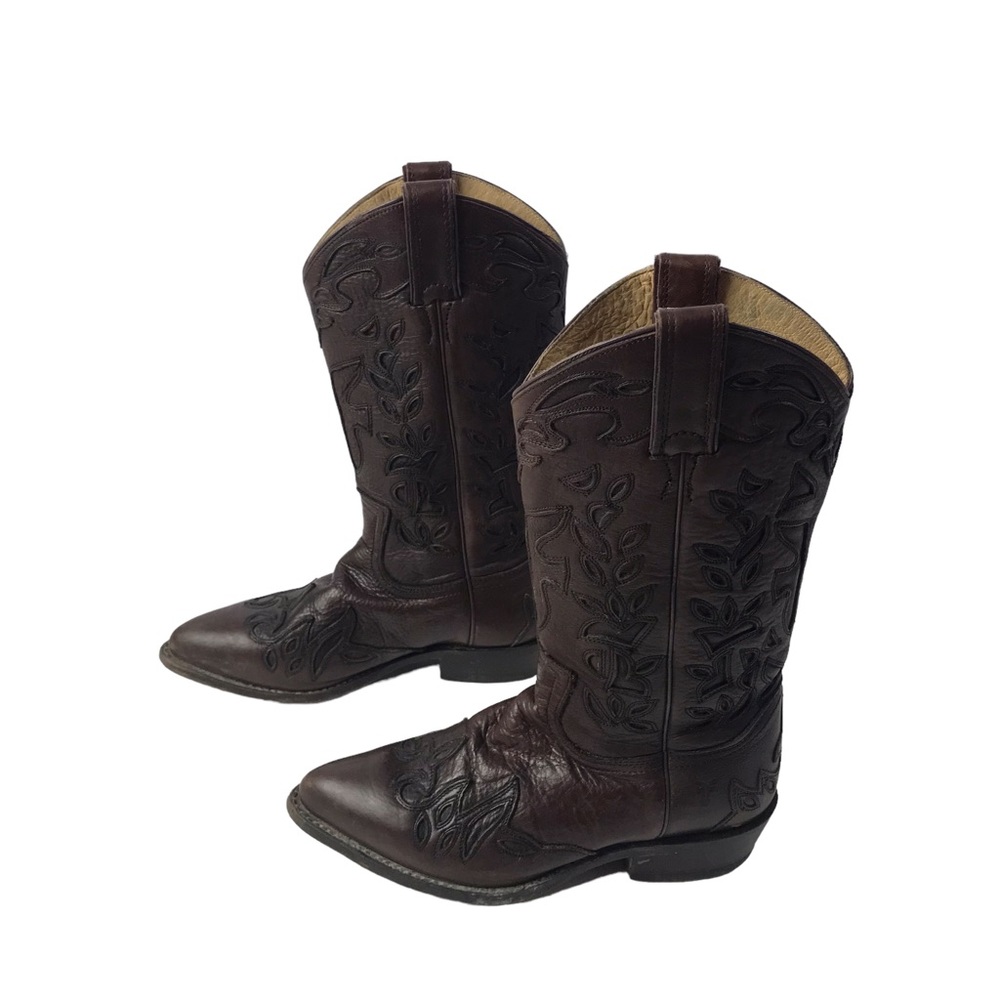 Frye Brown Ankle Boots with Embroidered Design